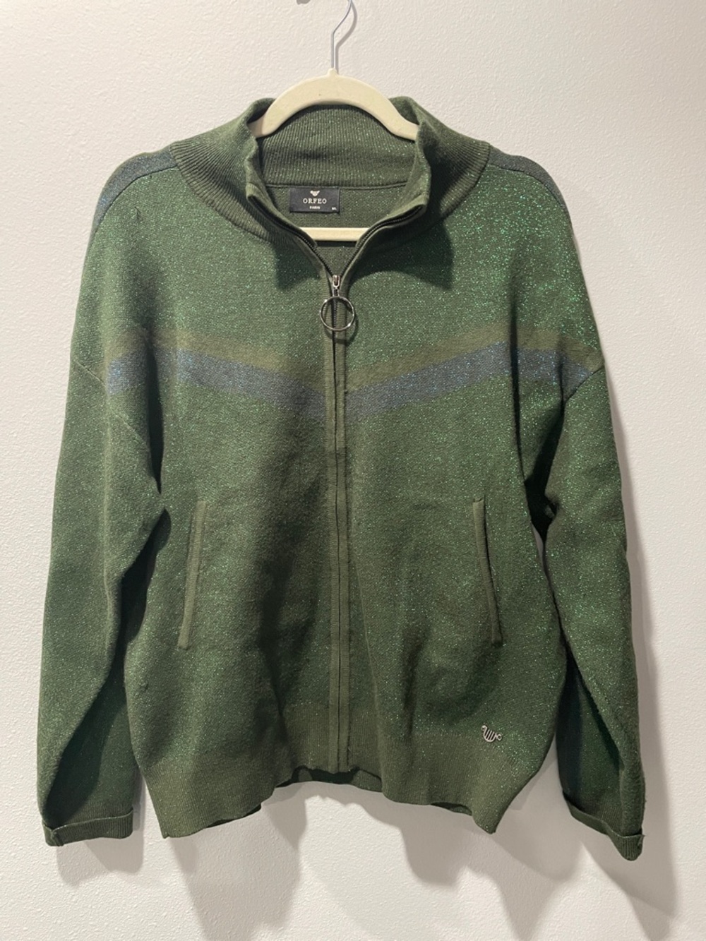 ORFEO Paris Green Sparkly Zip Up Abby Sweatshirt M/L